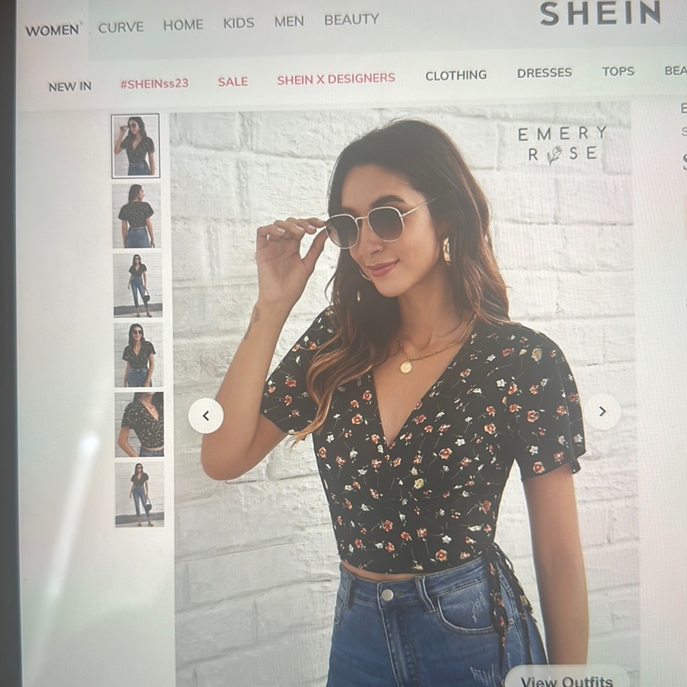 Shein: Floral crop top with side tie
